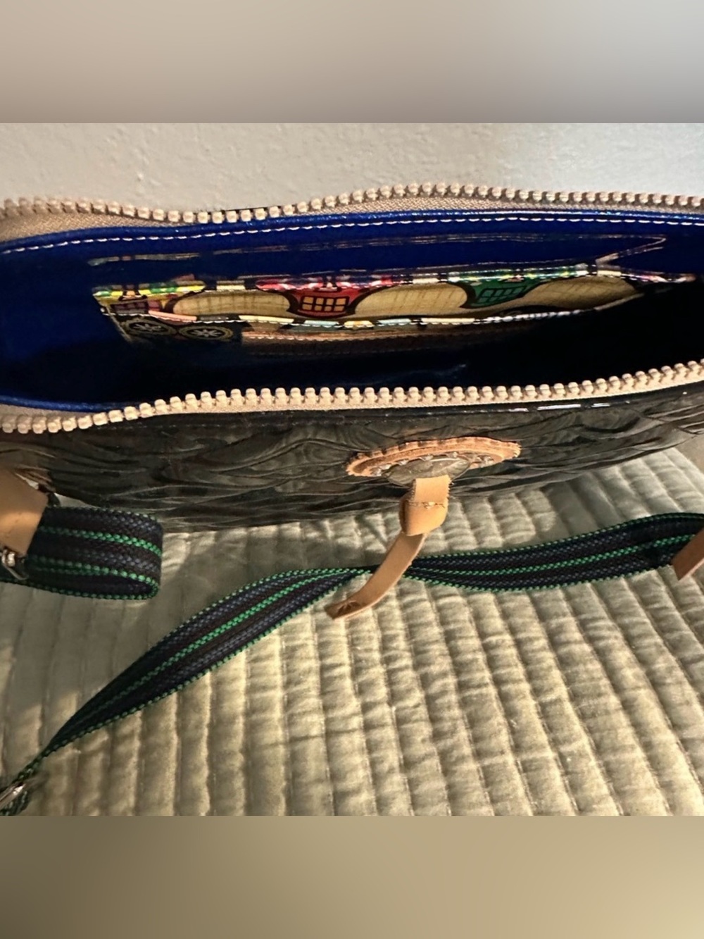 Consuela Inked Downtown Crossbody Black Patent Bah with Tan Tassel - Picture 4 of 4